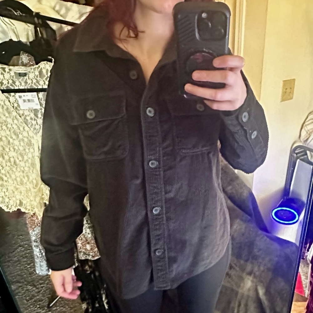 American Eagle Outfitters Black Corduroy  Button Up Shirt NWT